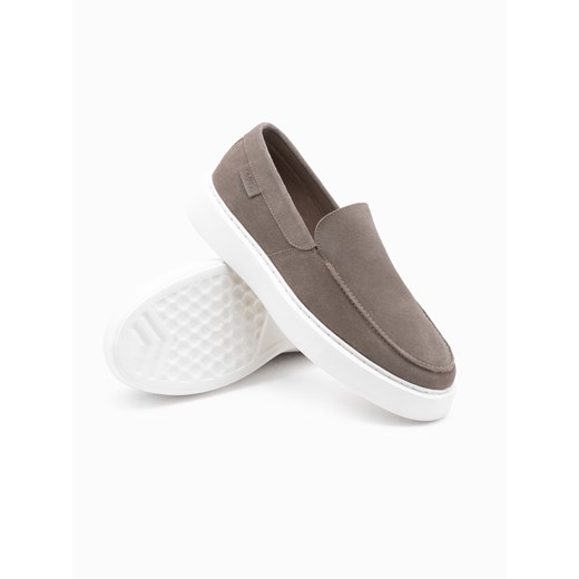 Półbuty męskie slip on na grubej podeszwie - ciemnobeżowy V1 OM-FOCS-0152 42 okazja ombre