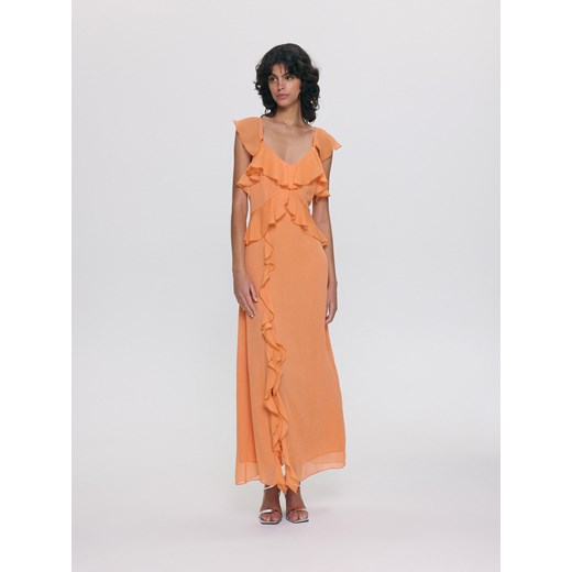 Reserved - Sukienka z falbanami - pomarańczowy Reserved L Reserved