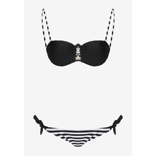 Czarne Bikini Dwuczęściowe Stanik Ozdobiony Guzikami Majtki Typu Figi z Renee 40 Renee odzież promocyjna cena