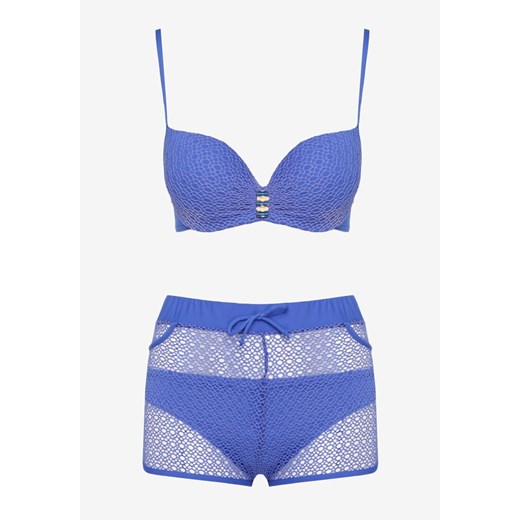 Niebieskie Bikini 3-Częściowe Stanik z Aplikacją Majtki Figi Szorty z Siateczki Renee 42 promocyjna cena Renee odzież