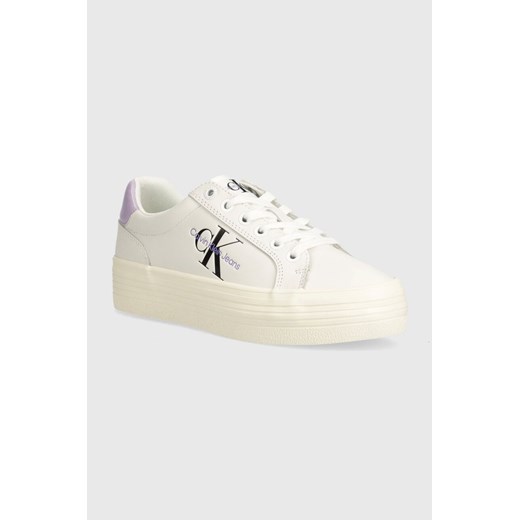 Calvin Klein Jeans sneakersy skórzane VULC FLATFORM LACEUP LTH kolor szary YW0YW01474 ze sklepu ANSWEAR.com w kategorii Buty sportowe damskie - zdjęcie 173127839