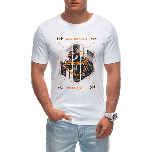 T-shirt męski z nadrukiem 1949S - biały ze sklepu Edoti w kategorii T-shirty męskie - zdjęcie 173127957