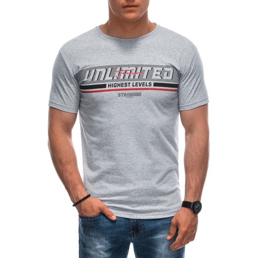 T-shirt męski z nadrukiem 1944S - szary ze sklepu Edoti w kategorii T-shirty męskie - zdjęcie 173127966