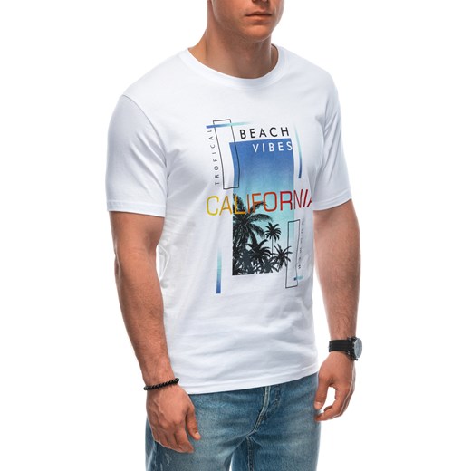 T-shirt męski z nadrukiem 1950S - biały ze sklepu Edoti w kategorii T-shirty męskie - zdjęcie 173127996