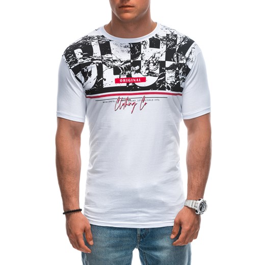 T-shirt męski z nadrukiem 1943S - biały Edoti L Edoti