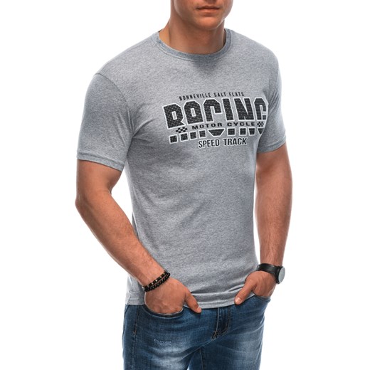T-shirt męski z nadrukiem 1942S - szary ze sklepu Edoti w kategorii T-shirty męskie - zdjęcie 173128019