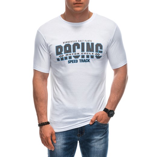 T-shirt męski z nadrukiem 1942S - biały ze sklepu Edoti w kategorii T-shirty męskie - zdjęcie 173128035