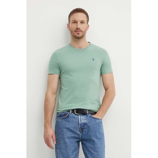 Polo Ralph Lauren t-shirt bawełniany męski kolor zielony gładki 710671438 ze sklepu ANSWEAR.com w kategorii T-shirty męskie - zdjęcie 173133199