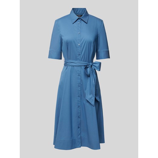Ralph Lauren sukienka niebieska z paskiem midi 