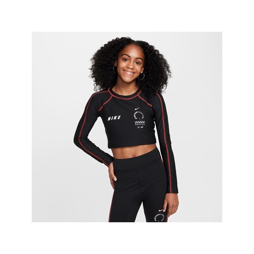 Dziewczęca krótka koszulka z długim rękawem Nike Sportswear - Czerń ze sklepu Nike poland w kategorii Bluzki damskie - zdjęcie 173134645