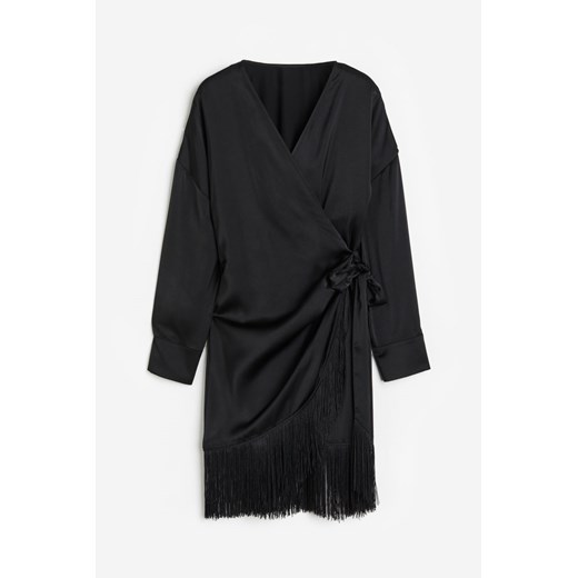 H & M - Satynowa sukienka kopertowa - Czarny ze sklepu H&M w kategorii Sukienki - zdjęcie 173134865