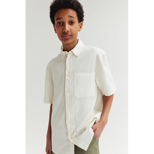 H & M - Bawełniana koszula z krótkim rękawem - Biały ze sklepu H&M w kategorii Koszule chłopięce - zdjęcie 173134916