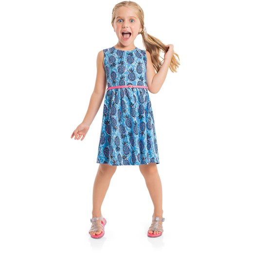 Niebieska bawełniana sukienka dziewczęca w ananasy ze sklepu 5.10.15 w kategorii Sukienki dziewczęce - zdjęcie 173136187