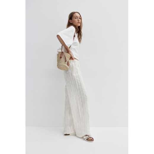 H & M - Szerokie spodnie ze sznurkiem - Biały ze sklepu H&M w kategorii Spodnie damskie - zdjęcie 173137847