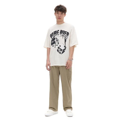 Cropp - Jasna koszulka z nadrukiem Game Over - kremowy ze sklepu Cropp w kategorii T-shirty męskie - zdjęcie 173139229