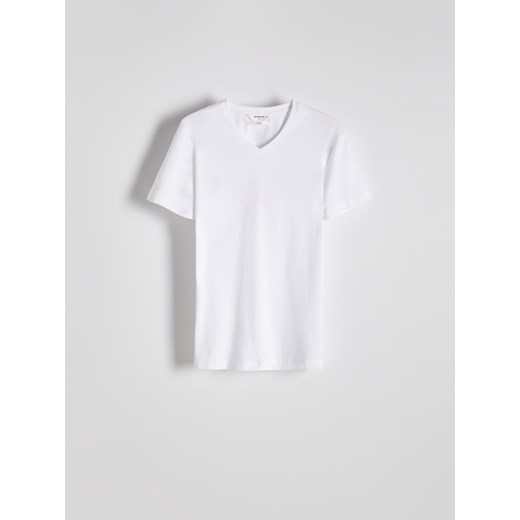 Reserved - T-shirt slim z dekoltem V - biały ze sklepu Reserved w kategorii T-shirty męskie - zdjęcie 173140225