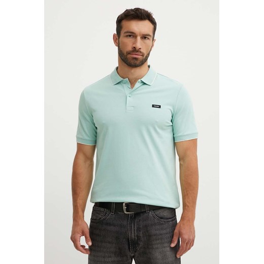 Calvin Klein polo męski kolor zielony gładki K10K112751 ze sklepu ANSWEAR.com w kategorii T-shirty męskie - zdjęcie 173140839