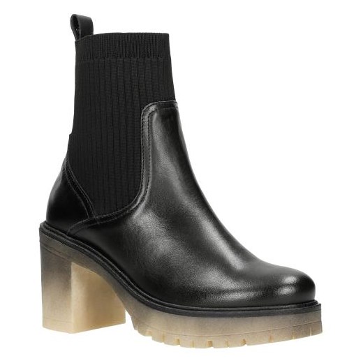 Wojas Czarne Botki Damskie Na Obcasie Z Cieniowaną Podeszwą Wojas 38 promocja Wojas