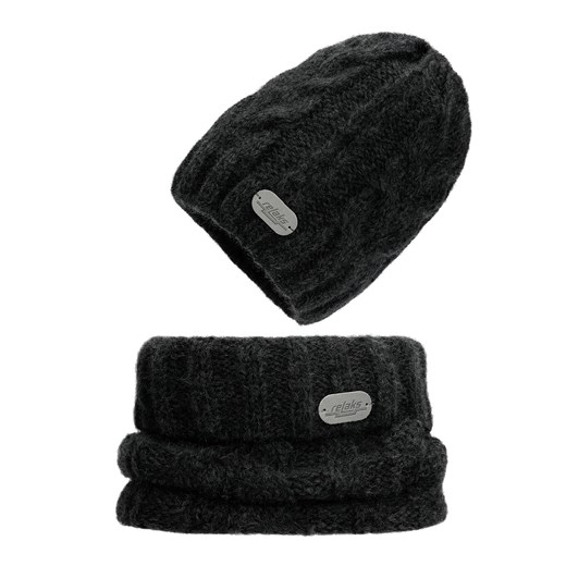 Komplet Czapka + Komin W Kolorze Czarnym ze sklepu Wojas w kategorii Komplety czapka i szalik damskie - zdjęcie 173146765