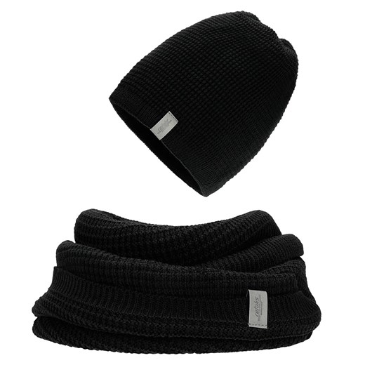 Czarny Zimowy Komplet Relaks Czapka + Komin ze sklepu Wojas w kategorii Komplety czapka i szalik damskie - zdjęcie 173146818