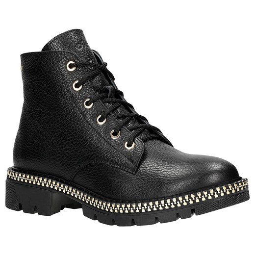 Wojas Czarne Trzewiki Damskie Z Ozdobnym Złotym Zamkiem Na Podeszwie Wojas 37 Wojas