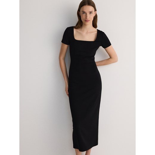 Reserved - Sukienka midi z rozcięciem - czarny ze sklepu Reserved w kategorii Sukienki - zdjęcie 173154467