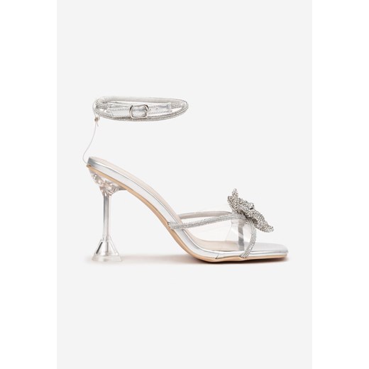 Srebrne Sandały z Cyrkoniami na Transparentnej Szpilce Cezi Renee 41 renee.pl