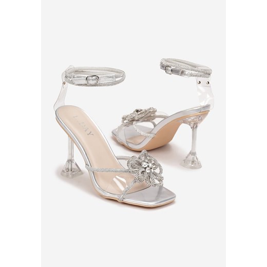 Srebrne Sandały z Cyrkoniami na Transparentnej Szpilce Cezi Renee 41 renee.pl