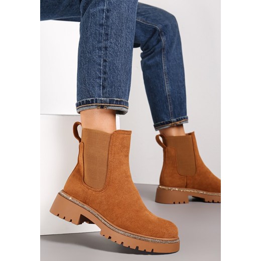 Brązowe Botki Sztyblety z Lamówką z Cyrkonii Mefile Renee 38 renee.pl