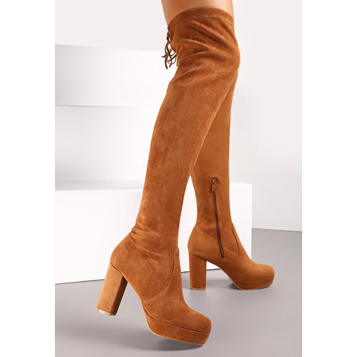 Brązowe Kozaki na Słupku i Platformie Niphi Renee 39 renee.pl