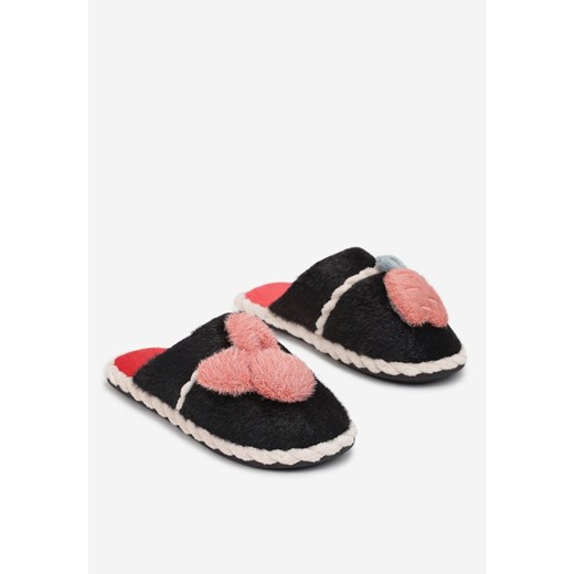Czarne Kapcie z Futerkiem i Ozdobą Zretol Renee 39 renee.pl