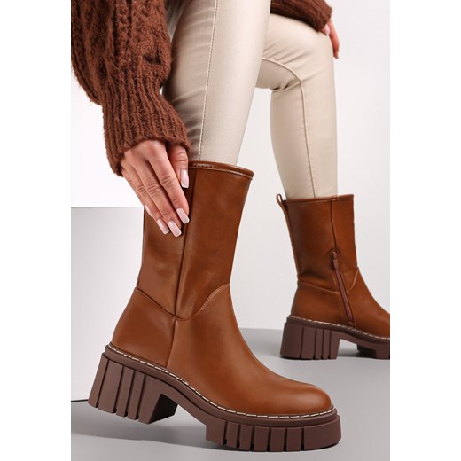 Brązowe Botki na Masywnej Podeszwie z Tłoczeniami Myhrassa Renee 39 renee.pl