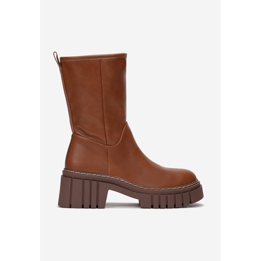 Brązowe Botki na Masywnej Podeszwie z Tłoczeniami Myhrassa Renee 41 renee.pl