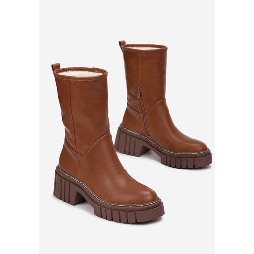 Brązowe Botki na Masywnej Podeszwie z Tłoczeniami Myhrassa Renee 39 renee.pl