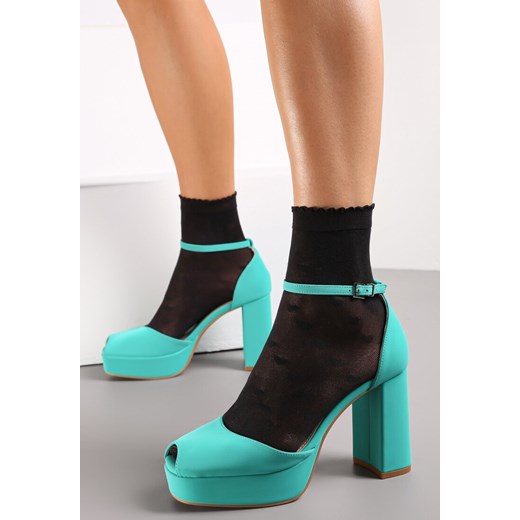 Zielone Sandały Peep Toe Na Wysokim Słupku i Platformie Melanish Renee 41 renee.pl