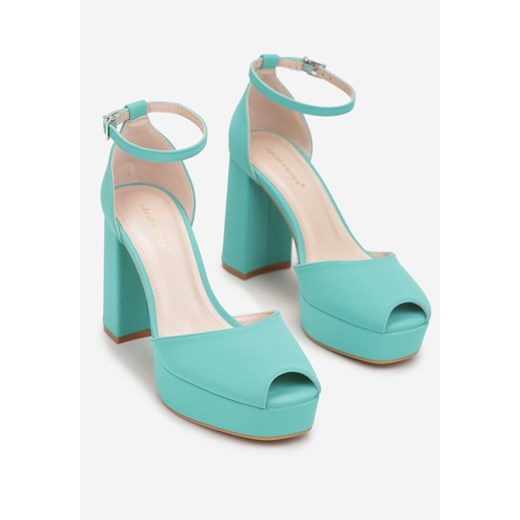 Zielone Sandały Peep Toe Na Wysokim Słupku i Platformie Melanish Renee 39 renee.pl