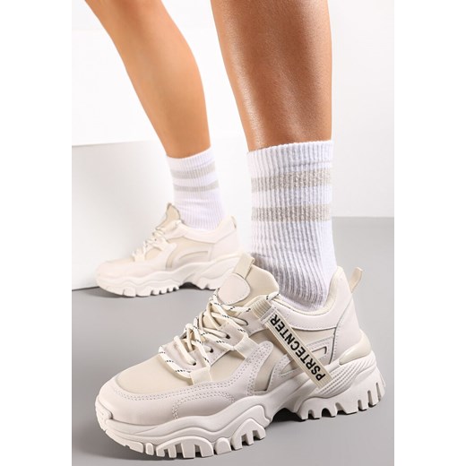Beżowe Sneakersy na Grubej Podeszwie z Dekoracyjną Taśmą Ilkins ze sklepu renee.pl w kategorii Buty sportowe damskie - zdjęcie 173165008
