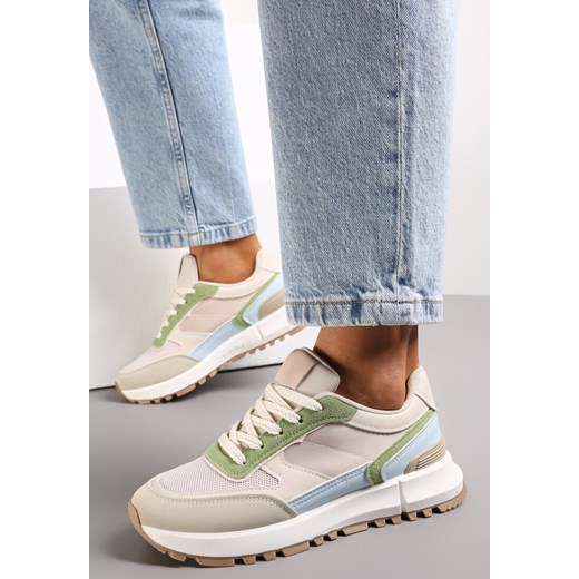 Zielono-Beżowe Sneakersy Sznurowane z Wstawkami Danielys ze sklepu renee.pl w kategorii Buty sportowe damskie - zdjęcie 173165468