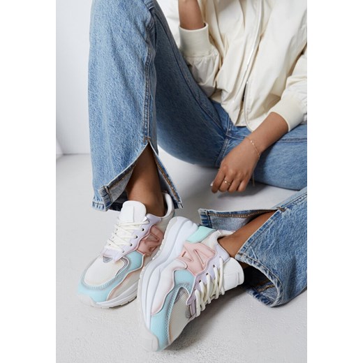 Biało-Niebieskie Sneakersy Przed Kostkę Zdobione Przeszyciami Flallesi ze sklepu renee.pl w kategorii Buty sportowe damskie - zdjęcie 173166809