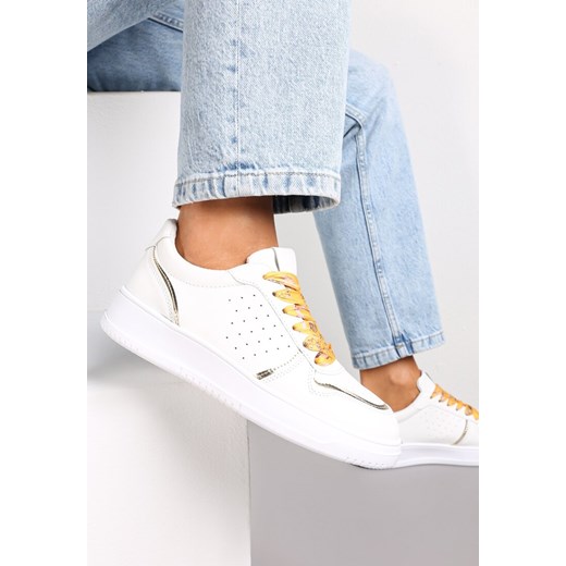 Biało-Złote Sneakersy z Kolorowymi Sznurówkami i Metalicznymi Wstawkami Lania ze sklepu renee.pl w kategorii Buty sportowe damskie - zdjęcie 173166829