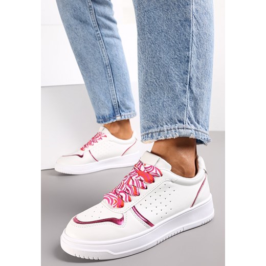 Biało-Różowe Sneakersy z Kolorowymi Sznurówkami i Metalicznymi Wstawkami Lania ze sklepu renee.pl w kategorii Buty sportowe damskie - zdjęcie 173166839