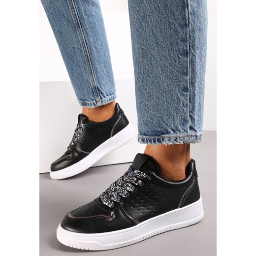 Czarne Sneakersy z Kolorowymi Sznurówkami i Metalicznymi Wstawkami Lania Renee 37 renee.pl