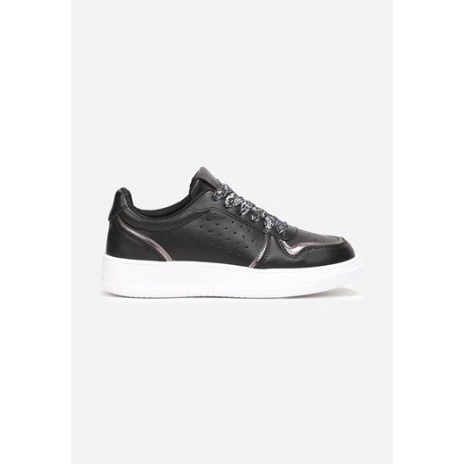 Czarne Sneakersy z Kolorowymi Sznurówkami i Metalicznymi Wstawkami Lania Renee 39 renee.pl