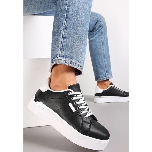 Czarne Sneakersy na Ozdobnej Podeszwie z Cholewką przed Kostkę Zanota ze sklepu renee.pl w kategorii Buty sportowe damskie - zdjęcie 173167287