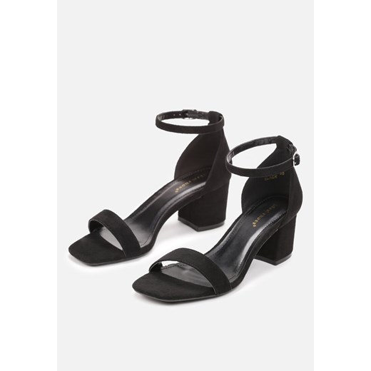 Czarne Eleganckie Sandały na Słupkowym Obcasie z Okrągłym Noskiem Jesschris Renee 38 renee.pl