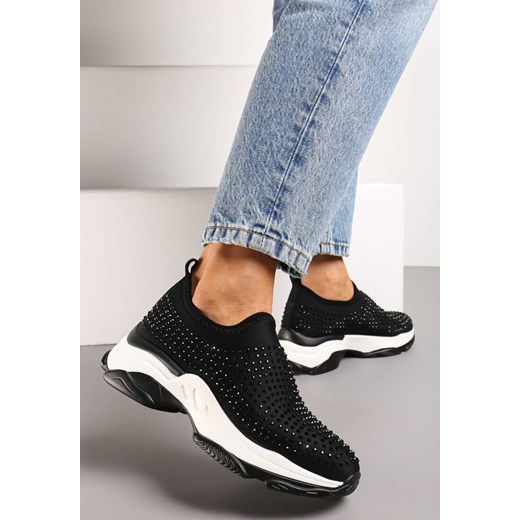 Czarne Buty Sportowe na Grubej Podeszwie w Cyrkonie Elerene ze sklepu renee.pl w kategorii Buty sportowe damskie - zdjęcie 173168996