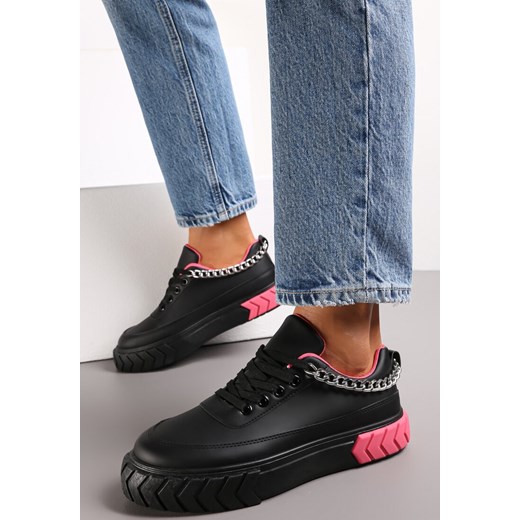 Czarne Sneakersy na Tłoczonej Platformie Ozdobione Łańcuchem Jaihini ze sklepu renee.pl w kategorii Buty sportowe damskie - zdjęcie 173169168