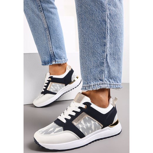Biało-Granatowe Sznurowane Sneakersy z Nadrukowanymi Literami Dandia ze sklepu renee.pl w kategorii Buty sportowe damskie - zdjęcie 173170107