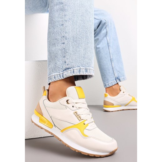 Biało-Żółte Sneakersy na Płaskiej Podeszwie z Ozdobnymi Wstawkami Laraet ze sklepu renee.pl w kategorii Buty sportowe damskie - zdjęcie 173170705