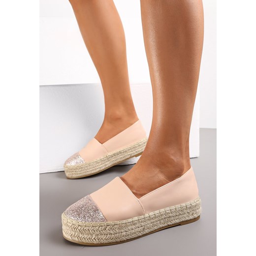 Różowe Brokatowe Espadryle na Plecionej Podeszwie Soriya Renee 39 renee.pl
